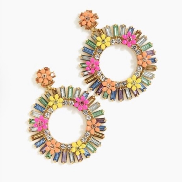 J. Crew Jewelry - J. Crew Baguette Colorful Crystal Hoop Earrings